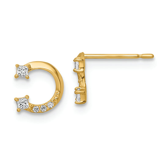 14k Yellow Gold Horseshoe Cubic Zirconia (CZ) Stud Earrings