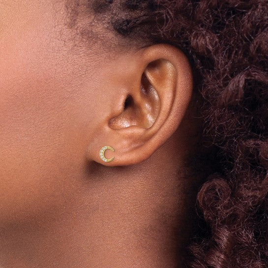 Pendientes de Botón de Oro Amarillo de 14k con Circonitas Cúbicas (CZ) en Forma de Luna