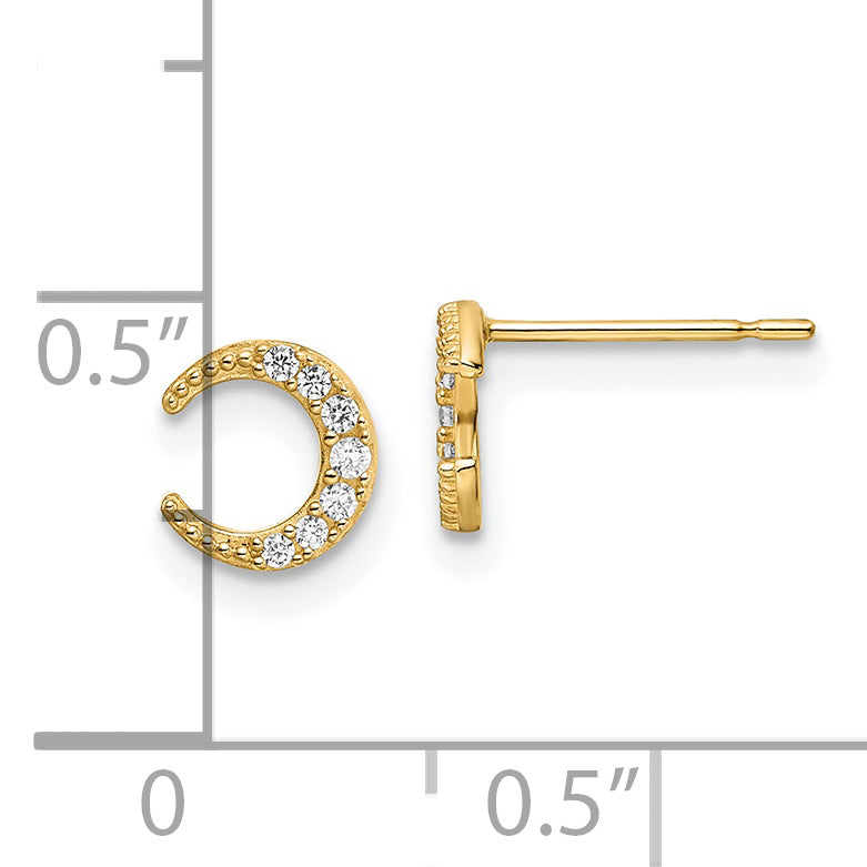 Pendientes de Botón de Oro Amarillo de 14k con Circonitas Cúbicas (CZ) en Forma de Luna