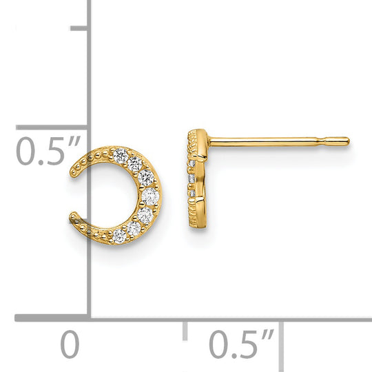Pendientes de Botón de Oro Amarillo de 14k con Circonitas Cúbicas (CZ) en Forma de Luna
