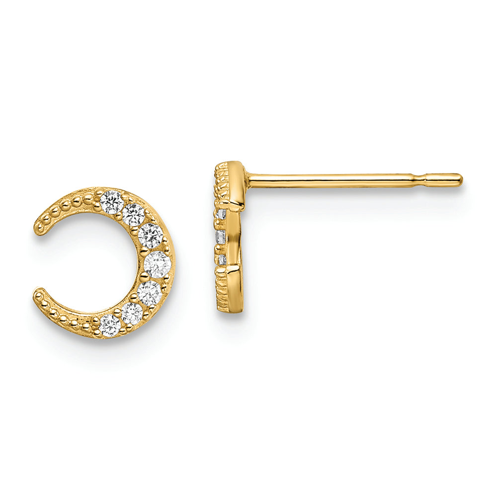 Pendientes de Botón de Oro Amarillo de 14k con Circonitas Cúbicas (CZ) en Forma de Luna