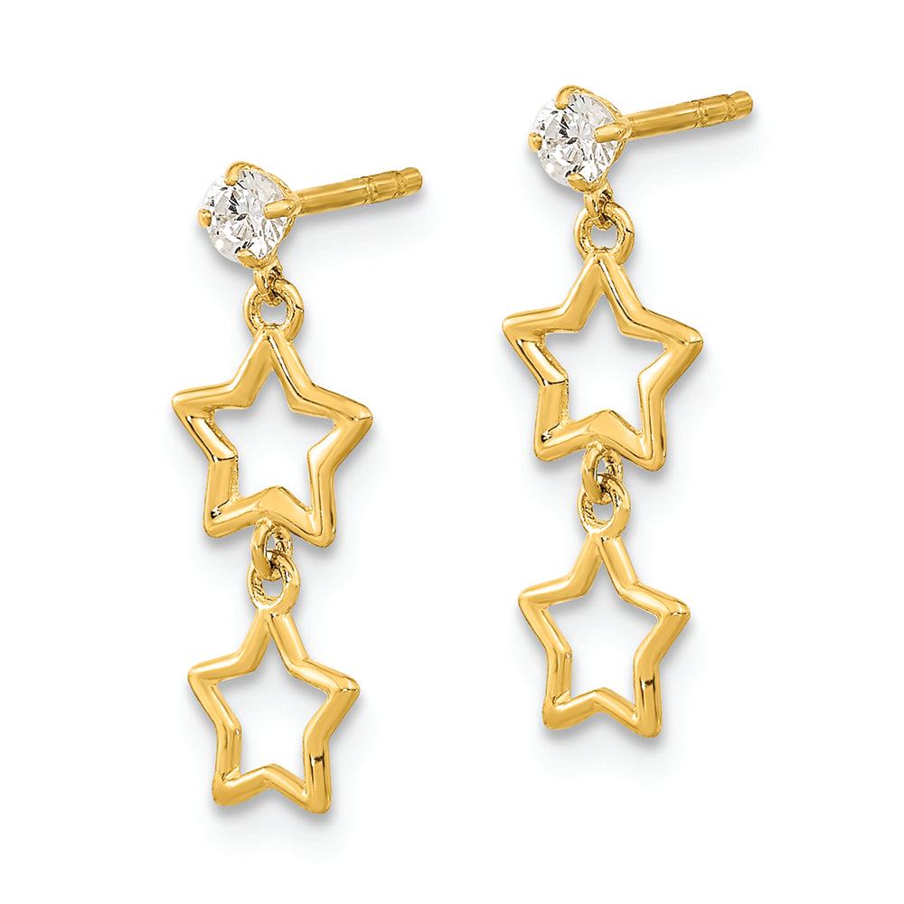 Polished 14K CZ Star Drop Earrings with Post