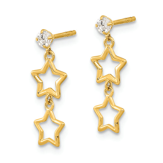 Polished 14K CZ Star Drop Earrings with Post