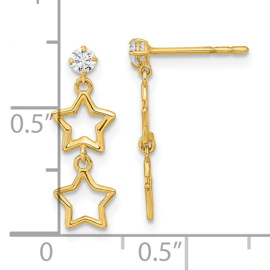 Polished 14K CZ Star Drop Earrings with Post