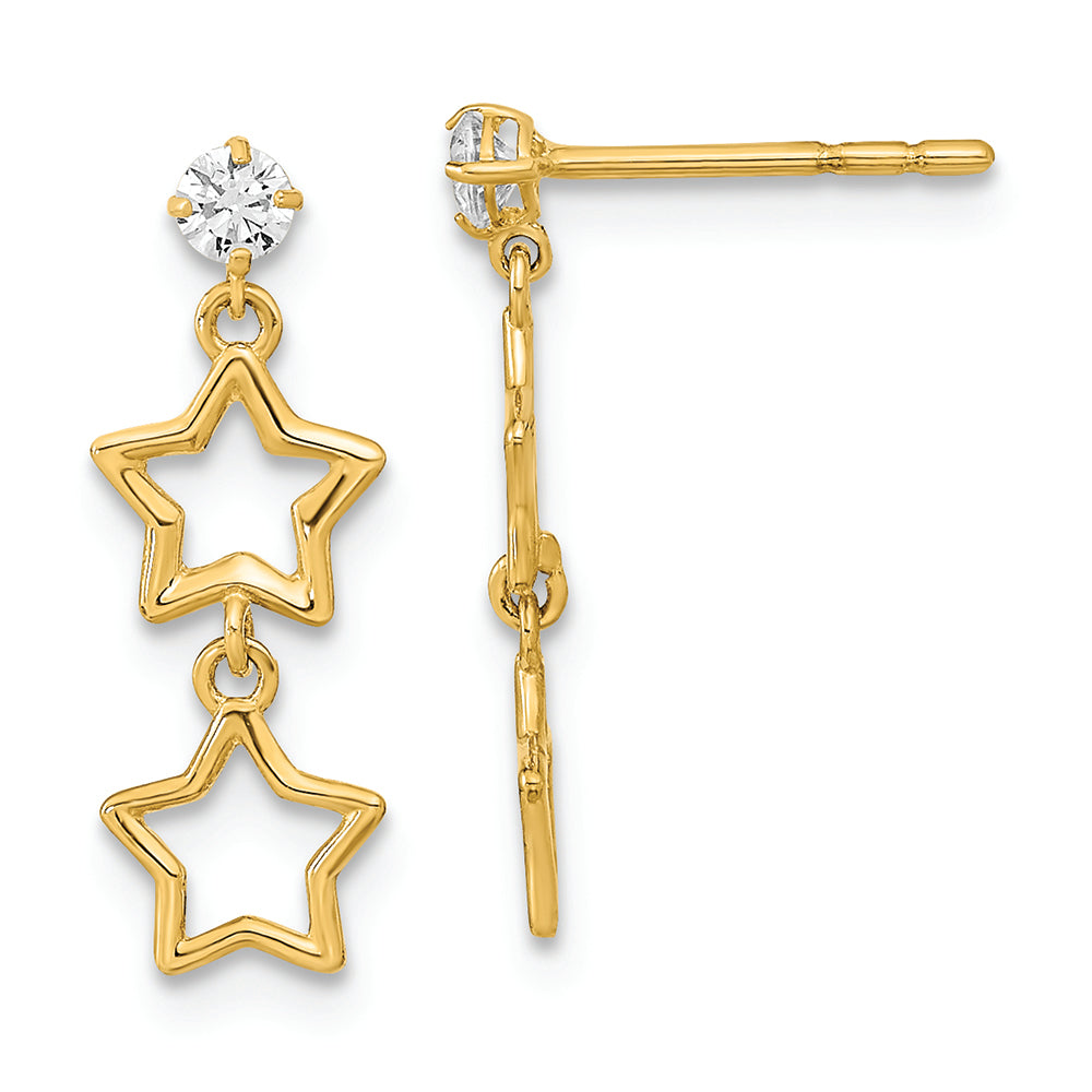 Polished 14K CZ Star Drop Earrings with Post