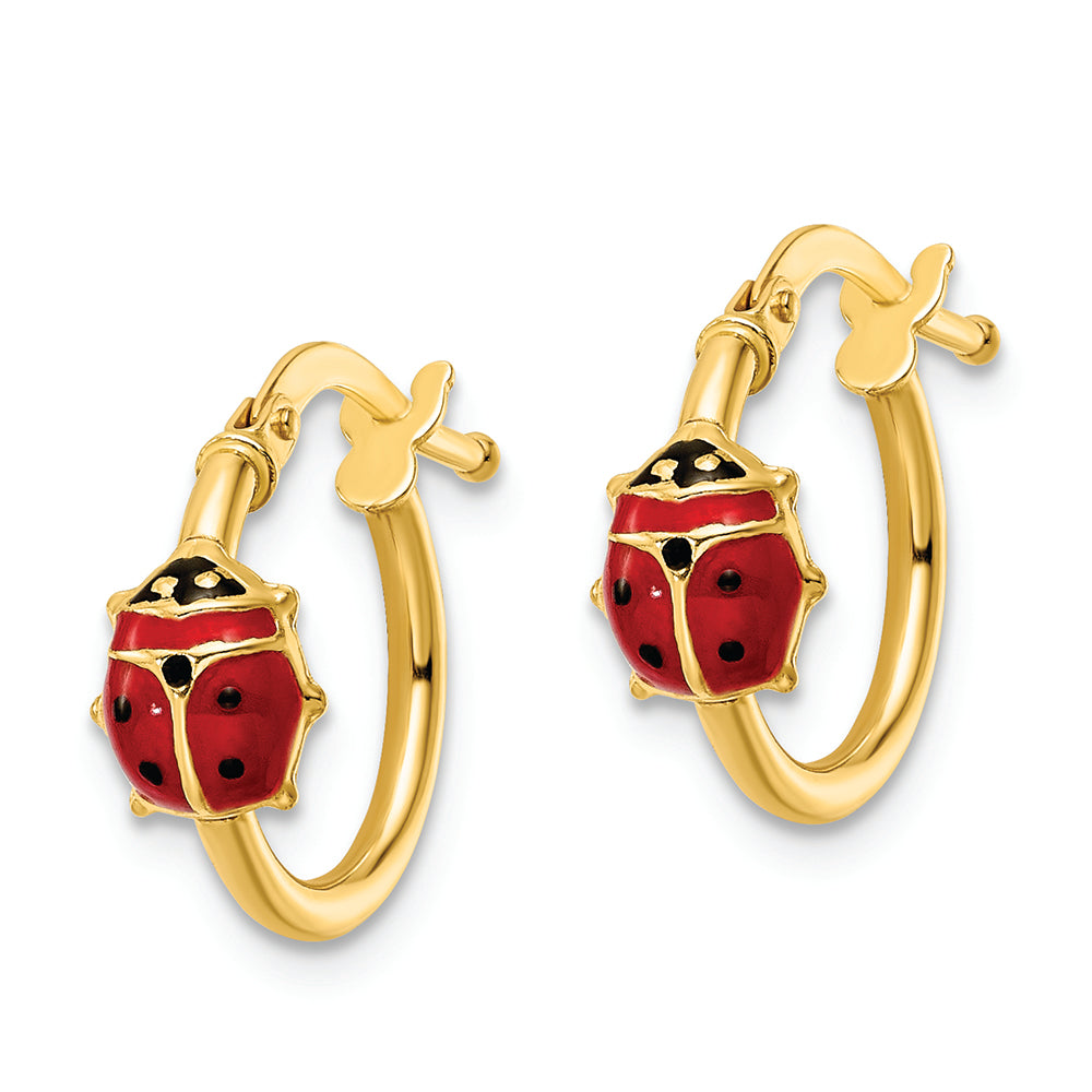Aretes de Aro con Poste y Mariquita Esmaltada en Oro Amarillo de 14k