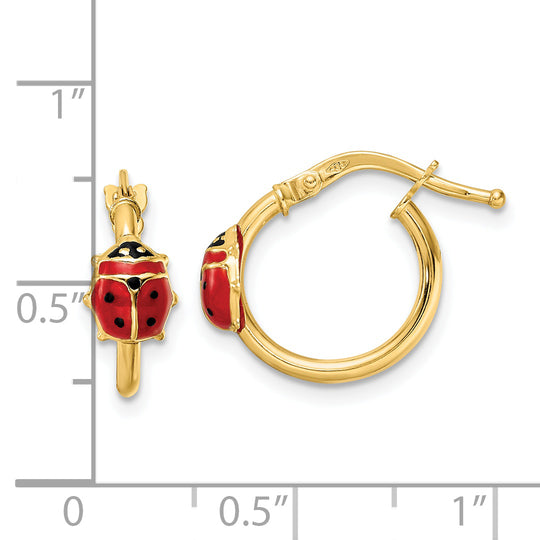 Aretes de Aro con Poste y Mariquita Esmaltada en Oro Amarillo de 14k