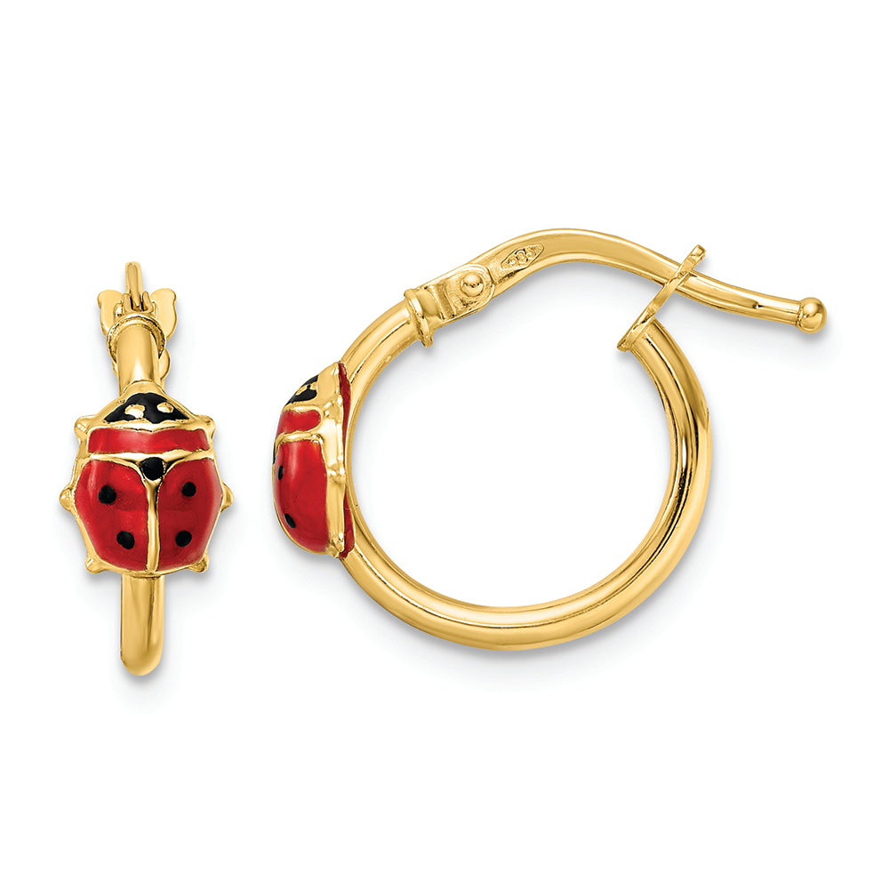 Aretes de Aro con Poste y Mariquita Esmaltada en Oro Amarillo de 14k