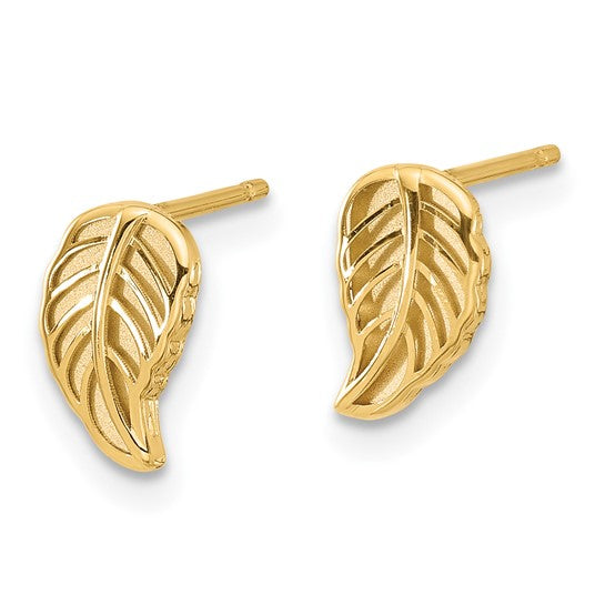 14k Two-Tone Gold Leaf Stud Earrings