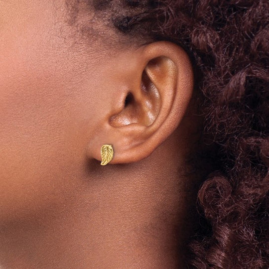 14k Two-Tone Gold Leaf Stud Earrings
