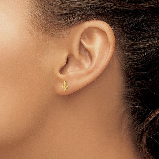 Pendientes Post con Cactus Pulido en Oro Amarillo de 14k