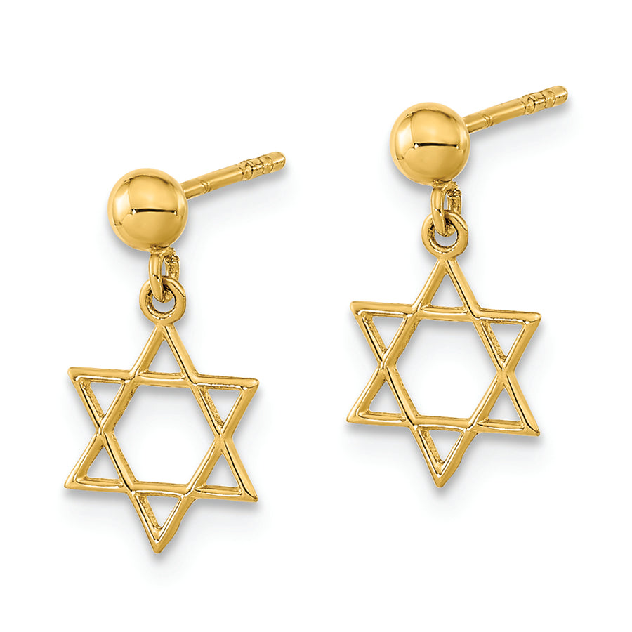 Pendientes Colgantes de Estrella de David en Oro de 14k Pulido
