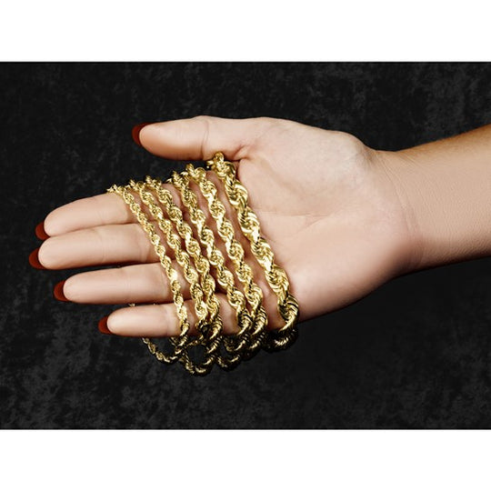 Cadena de Cuerda de Oro Amarillo 14K de 20 Pulgadas y 12 mm con Cierre de Langosta Fancy