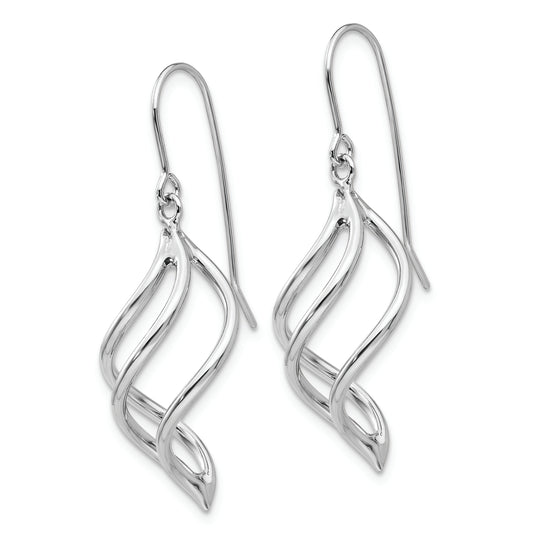 14K White Gold Spiral Design Drop Earrings