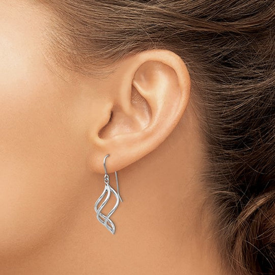 14K White Gold Spiral Design Drop Earrings