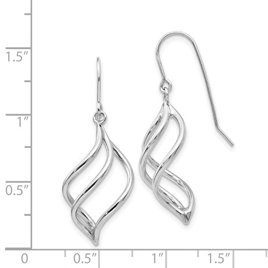 14K White Gold Spiral Design Drop Earrings