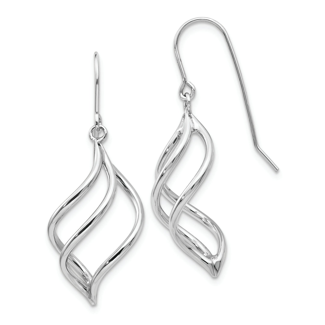 14K White Gold Spiral Design Drop Earrings