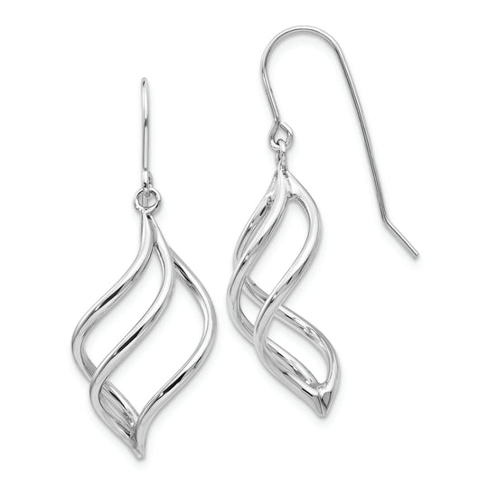 14K White Gold Spiral Design Drop Earrings