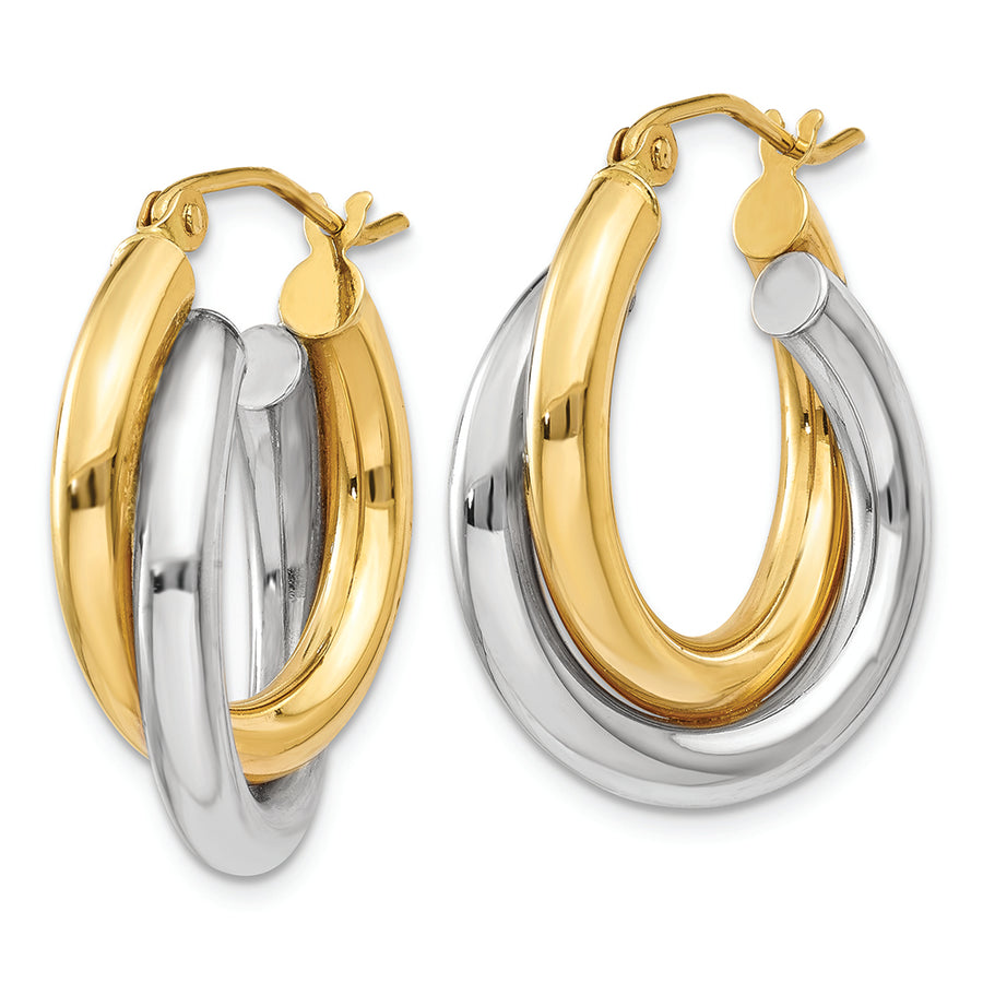 Aretes de Aro Doble Tubo Pulido en Oro Bicolor de 14k