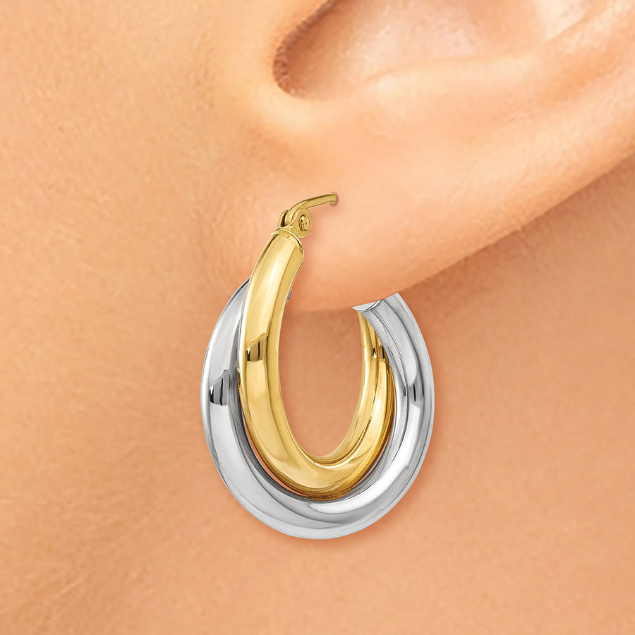 Aretes de Aro Doble Tubo Pulido en Oro Bicolor de 14k