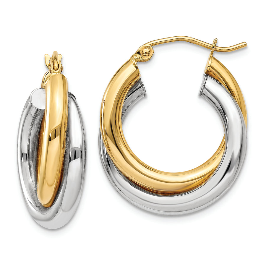 Aretes de Aro Doble Tubo Pulido en Oro Bicolor de 14k