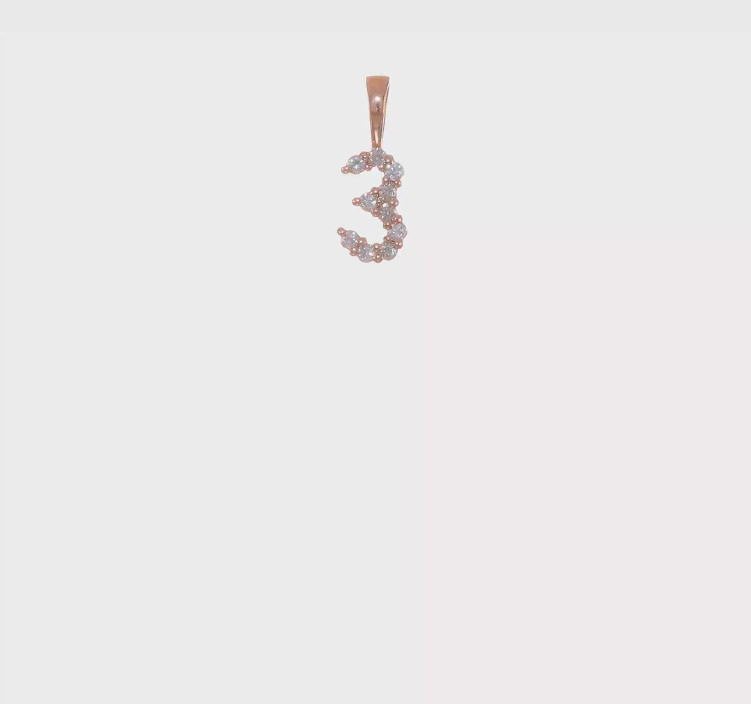 Colgante Número 3 en Oro Rosa de 14k con Diamante