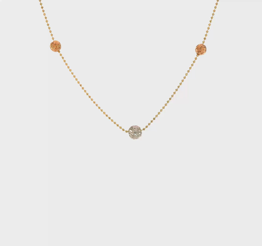 14K Tri-Color Polished Bead Chain Necklace