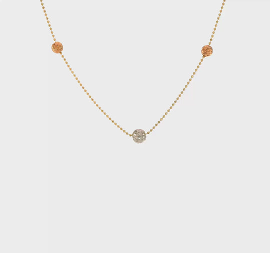 14K Tri-Color Polished Bead Chain Necklace