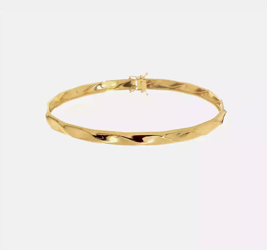 14k Yellow Gold Flexible Bangle Bracelet with Twist Design and Polished Finish