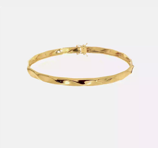 14k Yellow Gold Flexible Bangle Bracelet with Twist Design and Polished Finish