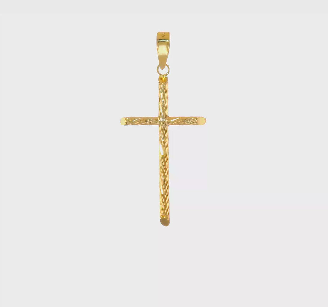 Elegant Polished and Textured Cross Pendant in 14K Yellow Gold