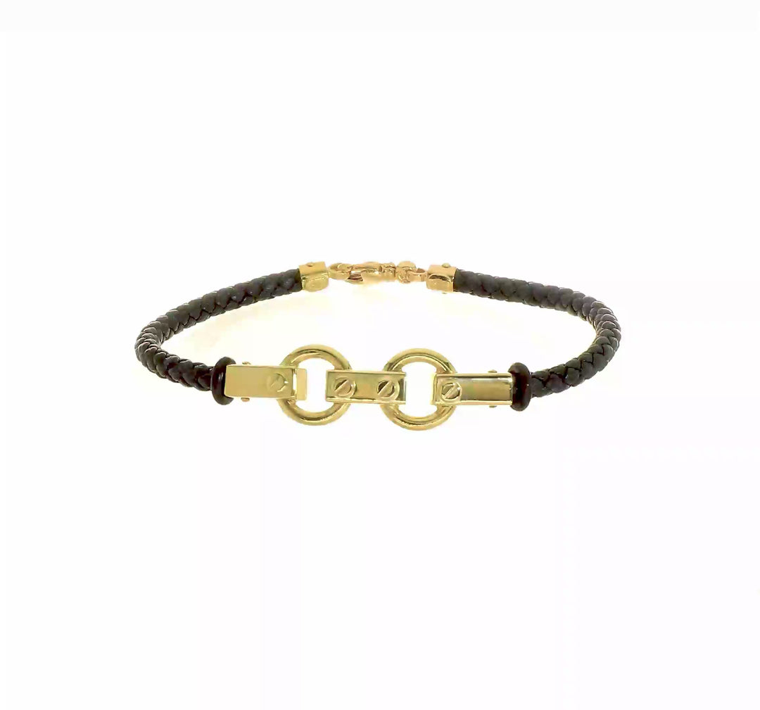 Pulsera 14K Enlace Fancy con Cuero Pulido