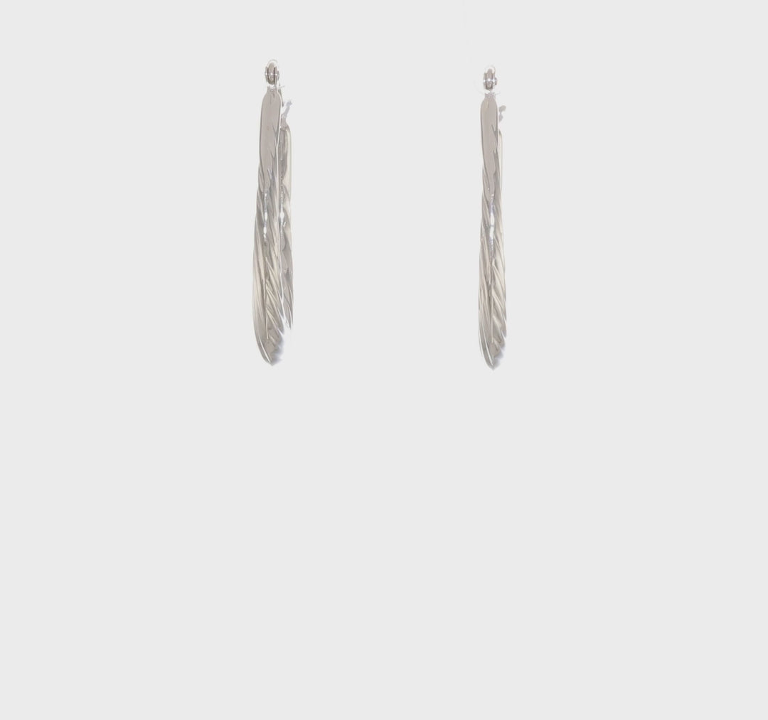 Textured and Polished Oval Hoop Earrings in 14k White Gold
