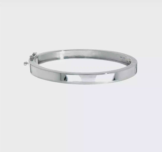 14k White Gold Bangle Bracelet, 6.3mm, Solid, Polished, Hinged
