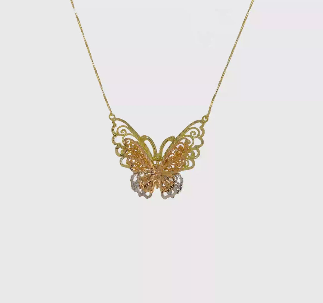 Butterfly Necklace in 14K Yellow and Rose Gold with Rhodium