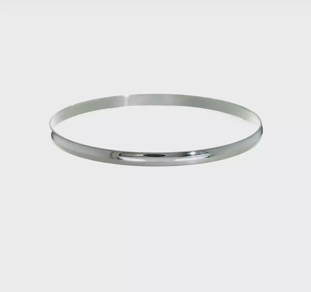 Pulsera Bangle de Oro Blanco de 14k Sólida, Pulida y Media Redonda de 4 mm