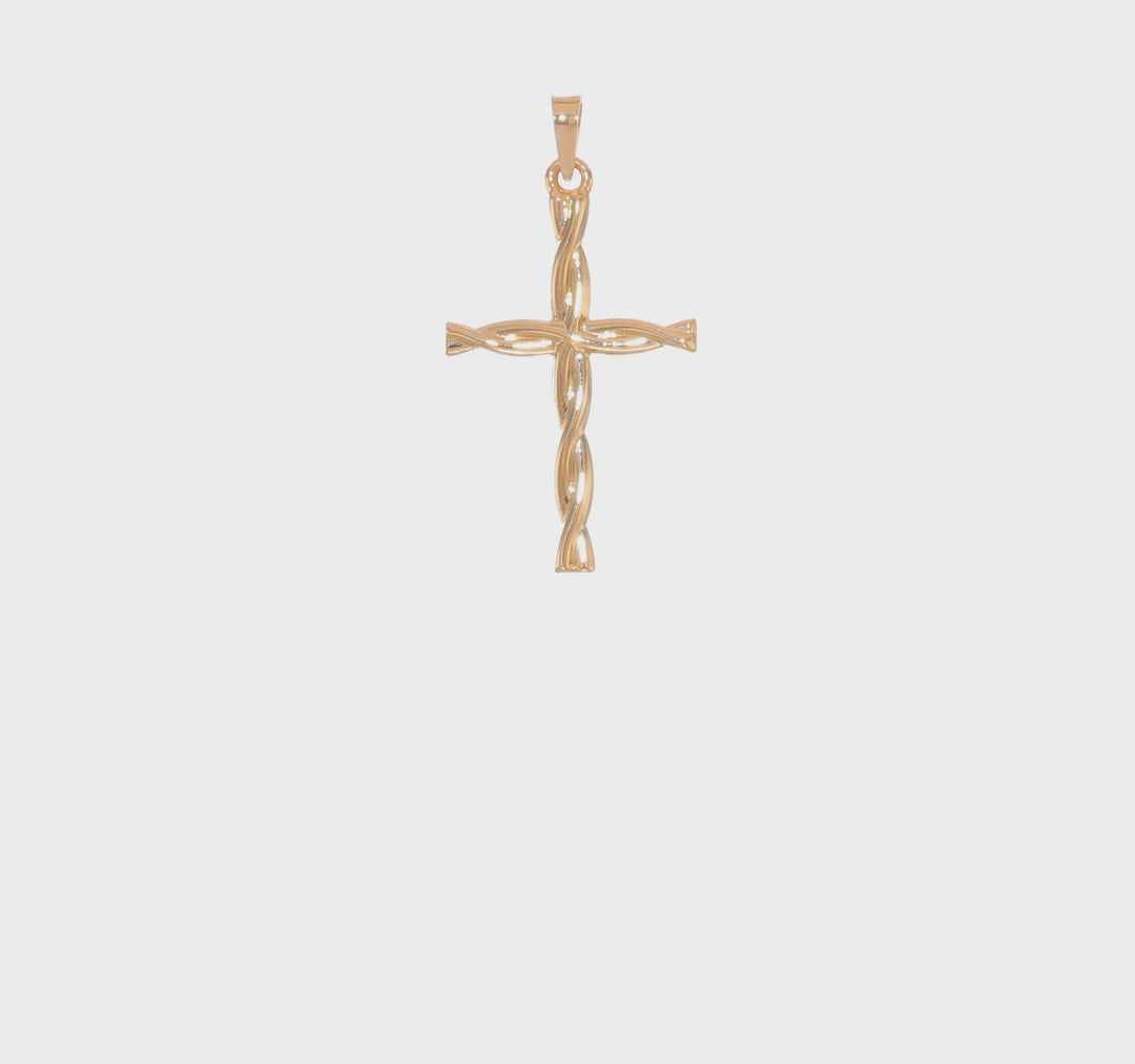 14K Polychrome Hollow Twisted Cross Earring