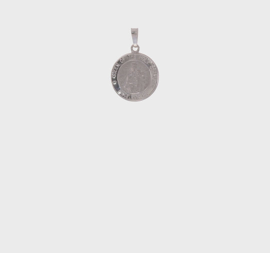 Queen of the Holy Scapular Medal in 14k White Gold, Polished and Satin Finished, Hollow