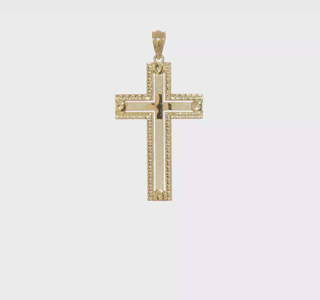 Fancy Sandblasted Cross Pendant in 14k Gold