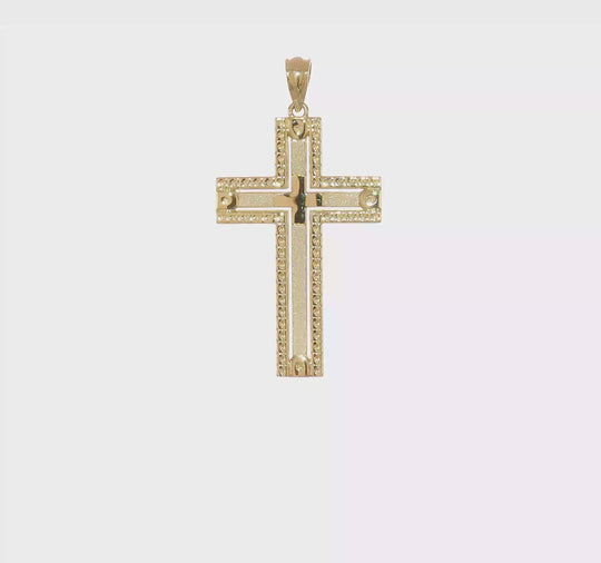 Fancy Sandblasted Cross Pendant in 14k Gold