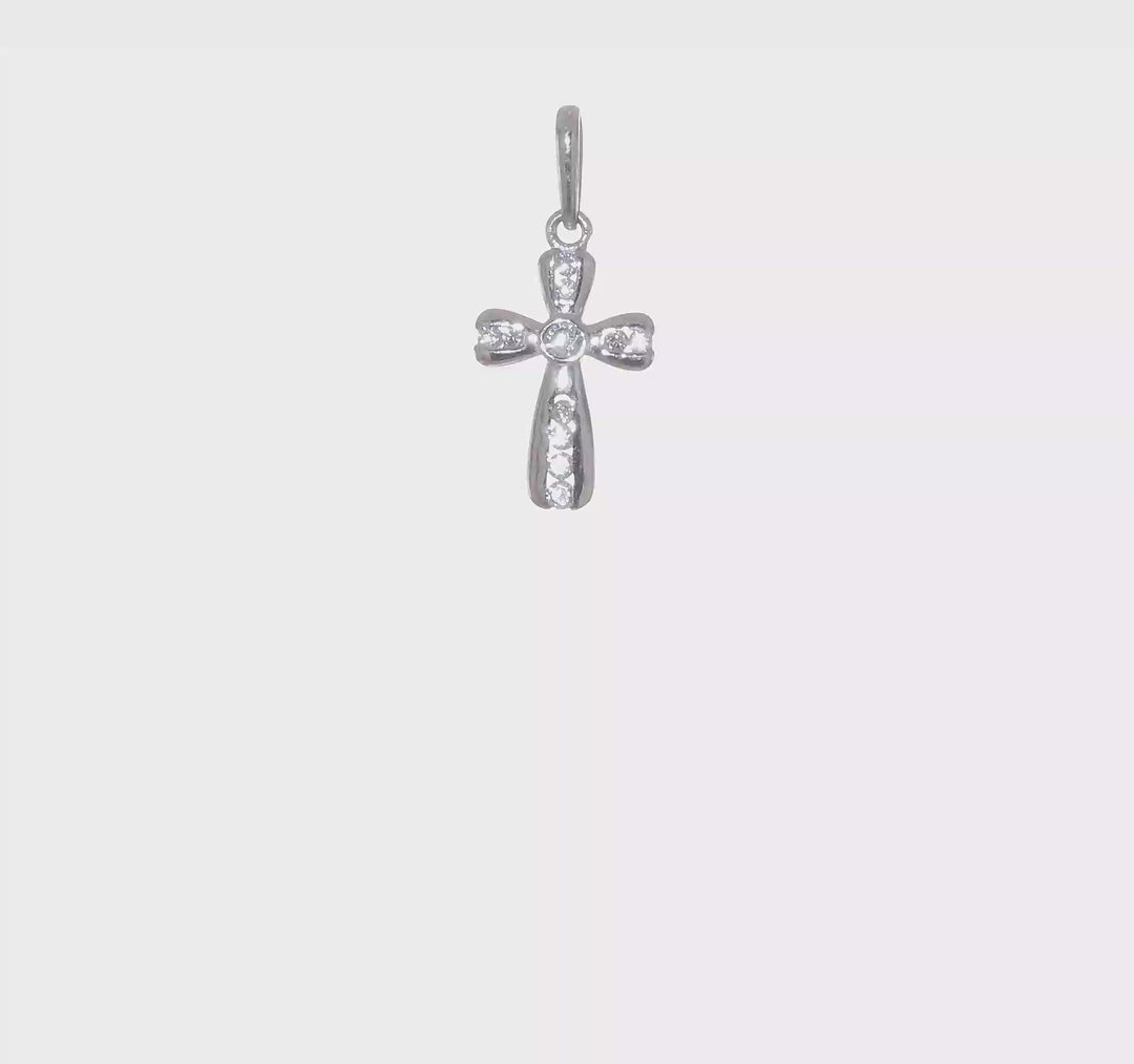 14k White Gold Cross Pendant with CZ