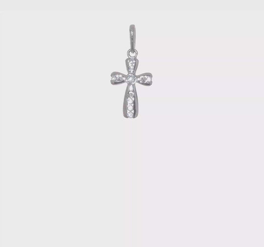 14k White Gold Cross Pendant with CZ