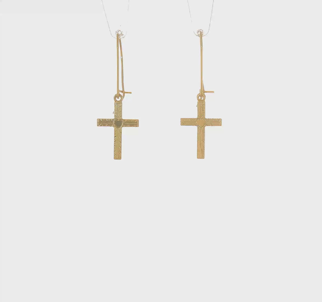 Pendientes Cruz Pulida y Satinada de 14k