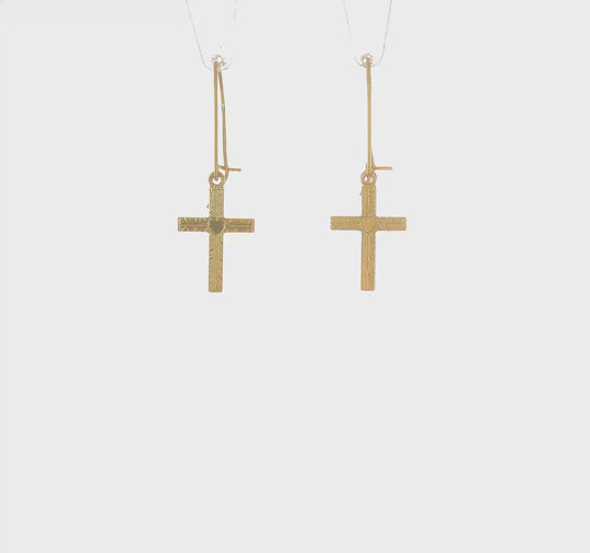 Pendientes Cruz Pulida y Satinada de 14k