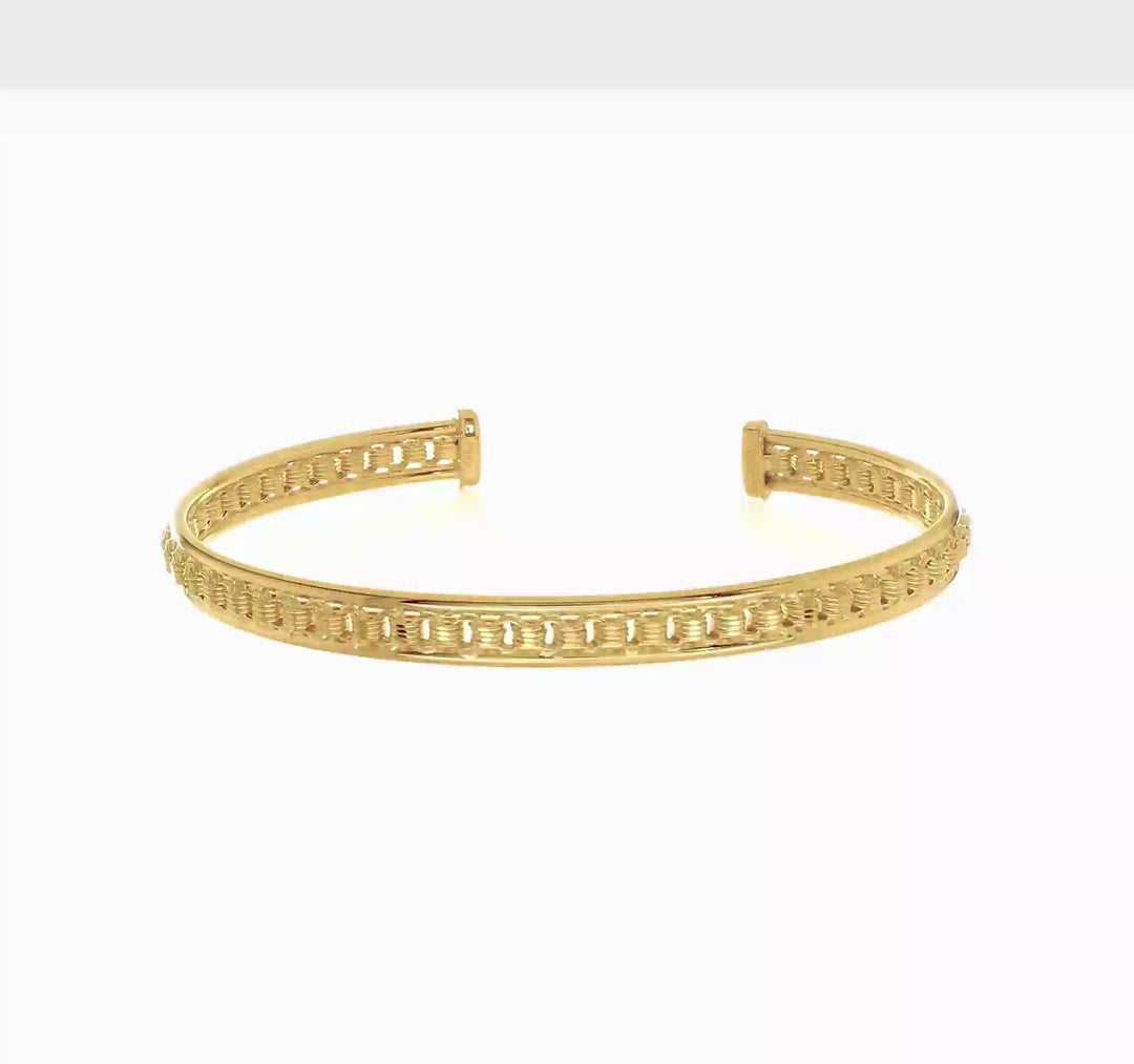 Textured and Polished Sliding Cuff Bracelet in 14k Yellow Gold
