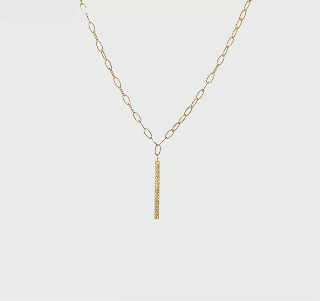 14K Diamond-Cut Polished Oval Link Bar Necklace, 18 inches