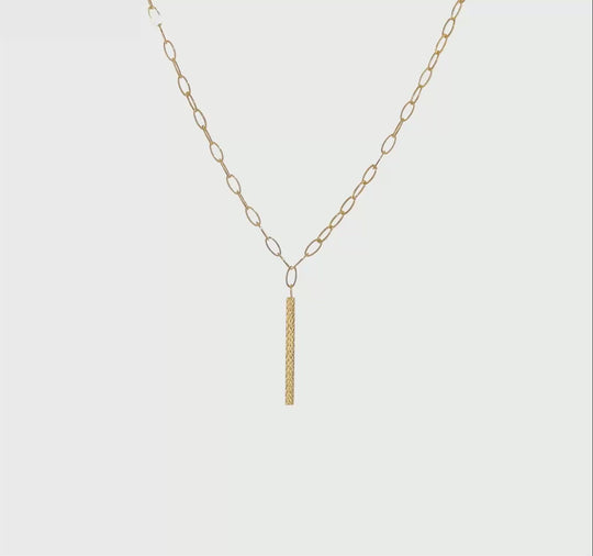 14K Diamond-Cut Polished Oval Link Bar Necklace, 18 inches