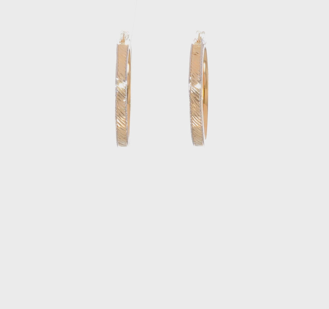 Aretes de Aro en Oro Bicolor de 14k con Acabado Pulido y Corte Diamante