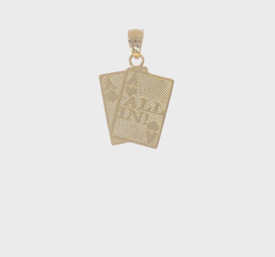 Dije "¡All In!" de Cartas As de Corazones y As de Picas en Oro Amarillo de 14k