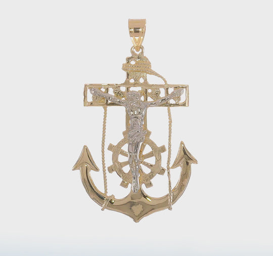 Colgante de Crucifijo Marinero en Oro de 14k Bicolor